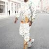 Men Orange Color Block Leopard Pumpkin Sunflower Print Long Sleeve Sweatshirt Jogger Pants Two Piece Suit