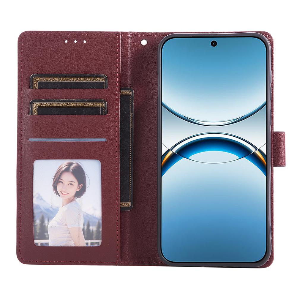 

For Oppo Find X8 Pro 5G Case Wallet Stand View PU Leather Phone Cover with Wrist Strap Wine Red