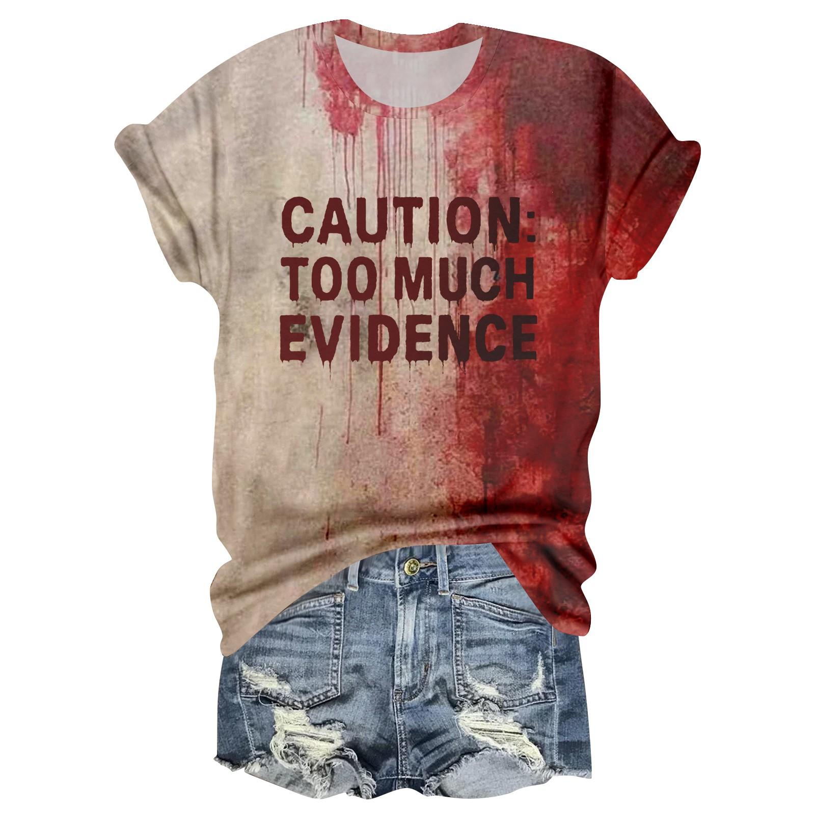 

Женская повседневная футболка с круглым вырезом, принтом на Хэллоуин и коротким рукавом XL киноварь