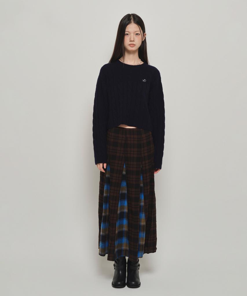 Hombadittingjeu Hbt Check Pattern Flare Skirt (Brown-Blue)