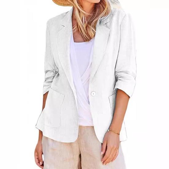 

Женский пиджак с лацканами и длинным рукавом на одной пуговице, однотонный офисный пиджак для леди XL белый