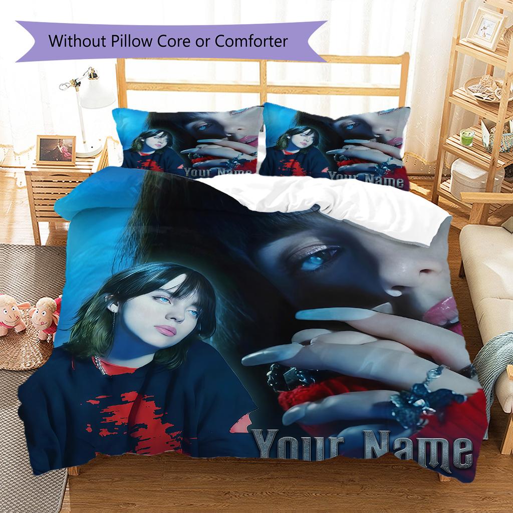 Biancheria da letto personalizzata Billie Eilish, Set copripiumino Copripiumino Federa Regalo di compleanno per la casa(1 * copripiumino + 2 * federa, senza nucleo) -HE31