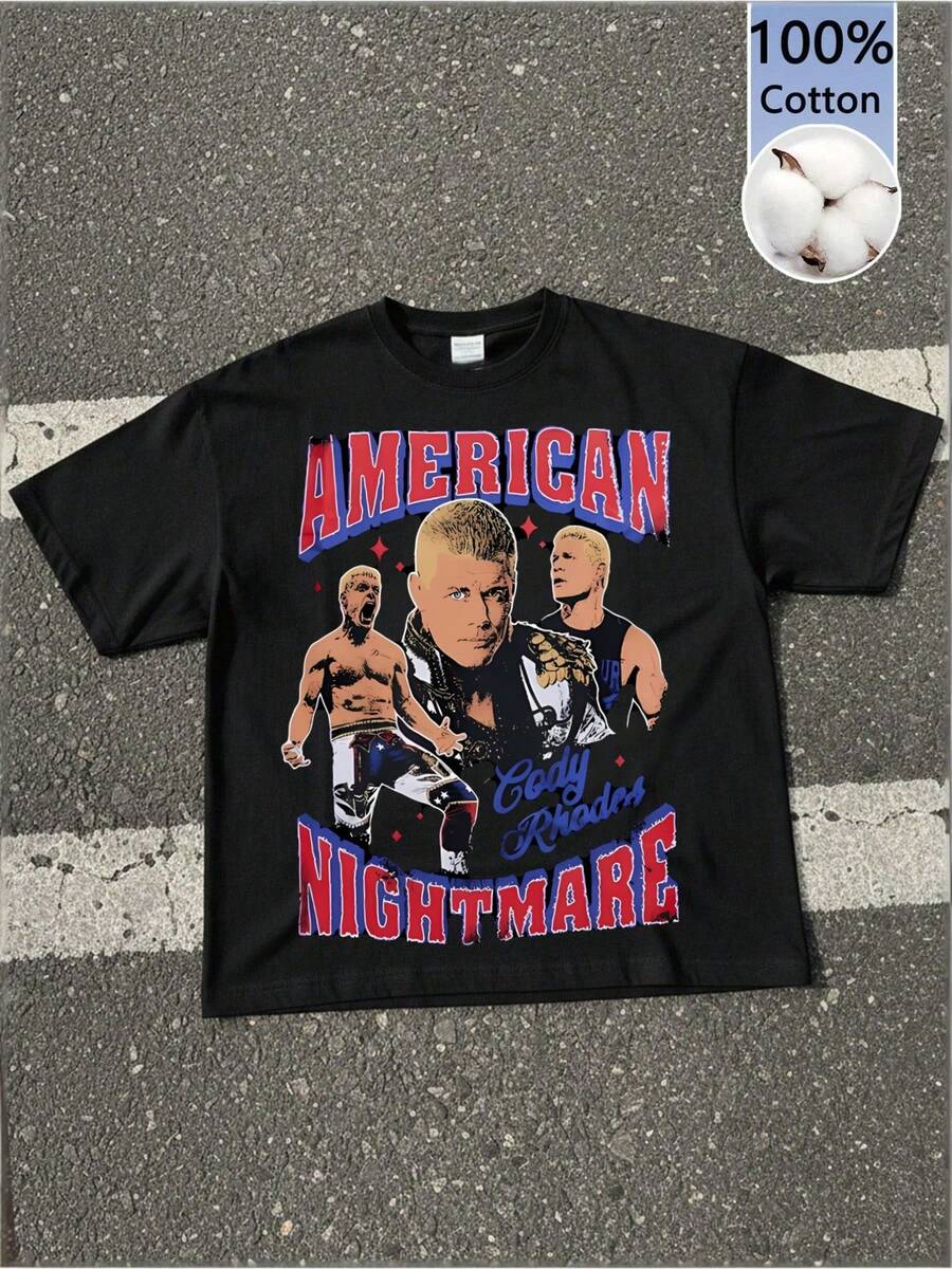 American Nightmare Wrestling Tribute Graphic Black TShirt Casual Print Comfortable And Versatile S