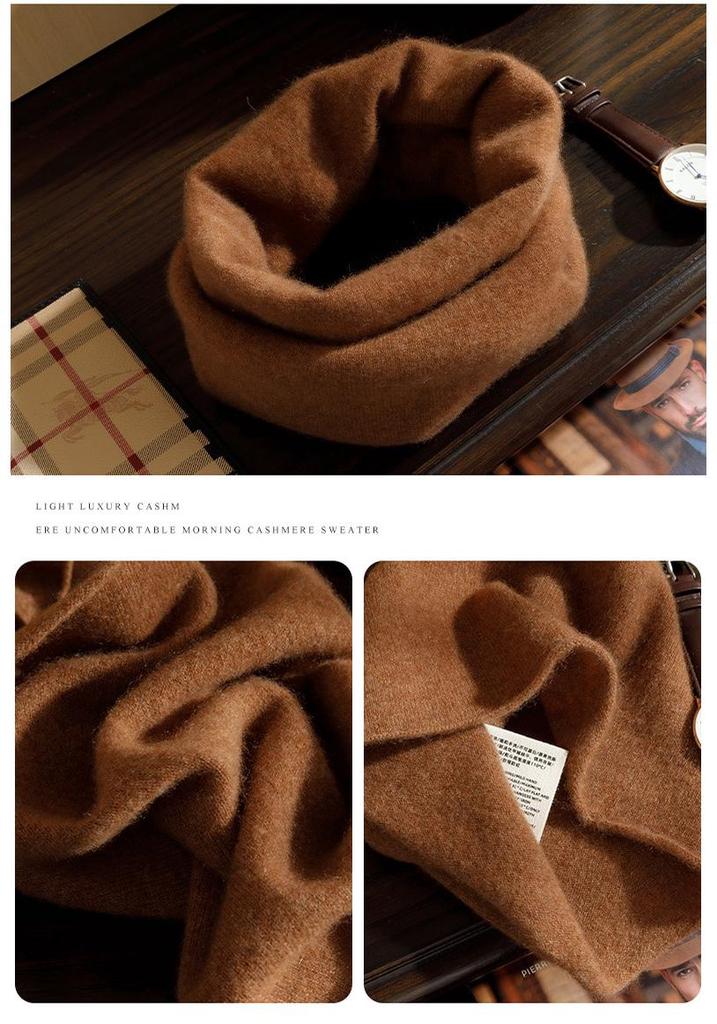 Men's 100% Pure Cashmere Knitted Neck Warmer - Autumn/Winter Style with Rolled Edge for Added Warmth and Comfort