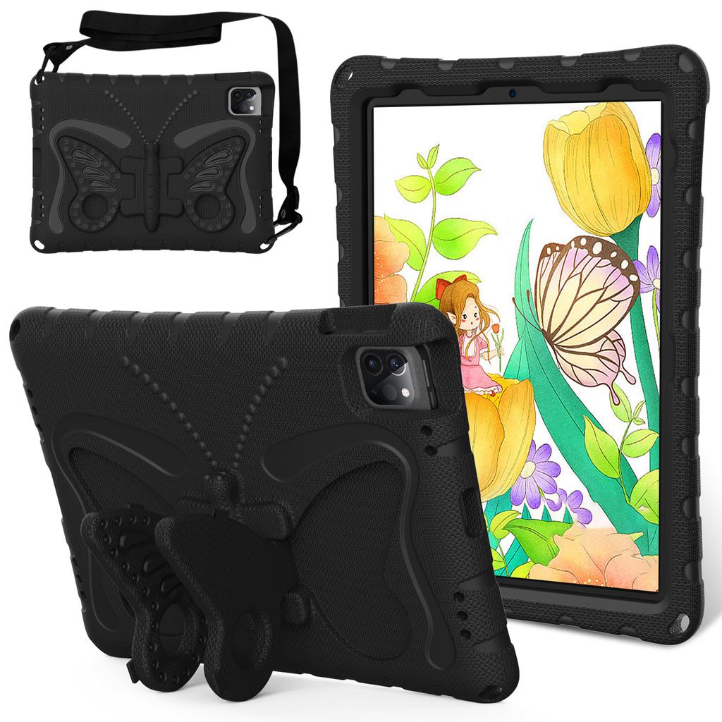 For iPad Pro 12.9-inch (2018)/(2020)/(2021)/(2022)/Air 13 (2025)/(2024)/Pro 13 (2024) Butterfly Kickstand EVA Case with Strap