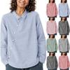 Women's Casual Striped Shirt Long Sleeve Button Front Blouse Collared Top for Everyday Wear and Office Use