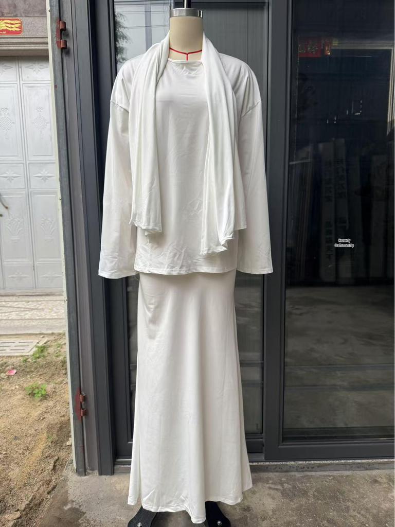 Conjunto de Moda Primavera 2025 para Mujer: Pañuelo de Cabeza de Oriente Medio y Falda Midi de Manga Larga