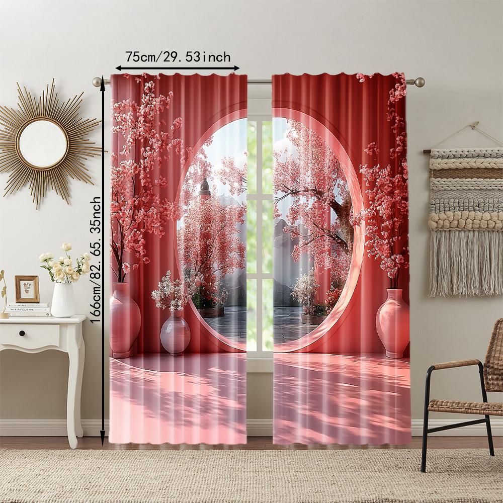 Set Of 2 Versatile Polyester Transparent Curtains Home Decoration Maple Landscape Use Bedrooms Living Rooms Made Room Window Treatment