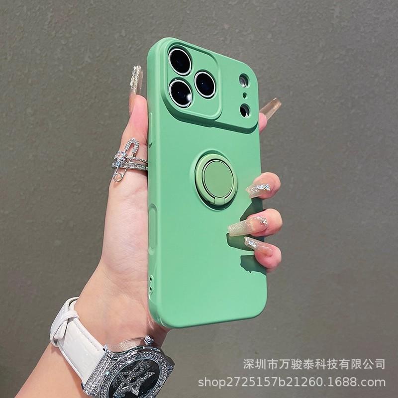 Applicable to Apple 11promax mobile phone case solid color liquid silicone ring holder iPhone11 protective case
