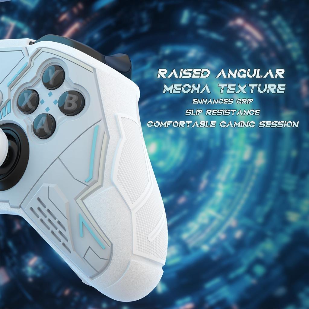 PlayVital Stellar Mecha Silicone Protective Cover for Xbox Elite Series Grip Protector with 2 Thumb Grip Caps and Mechanical White 2, Non-Slip