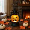 Halloween Pumpkin Lantern with LED Light, Portable Retro Horse Lantern with Funny Pumpkin Faces, Safe Flame-Free Halloween Decoration for Indoor