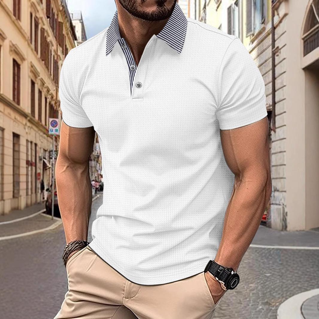 

Новая мужская рубашка поло с принтом, с короткими рукавами, футболка с отложным воротником на пуговицах, повседневный топ S