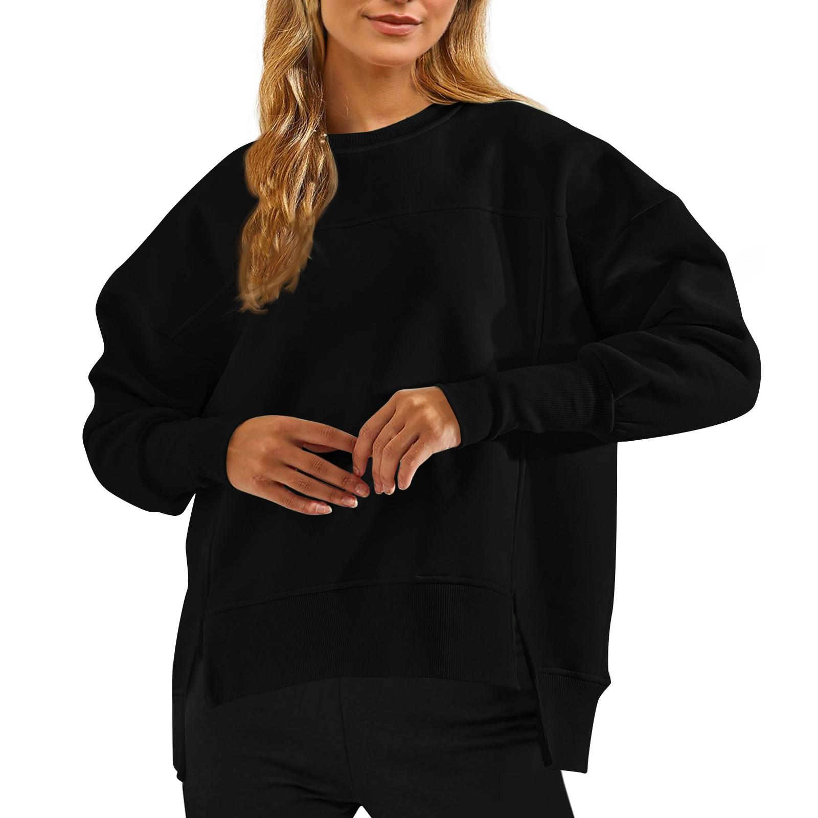 

Свободный женский однотонный свитер с круглым вырезом L чёрный