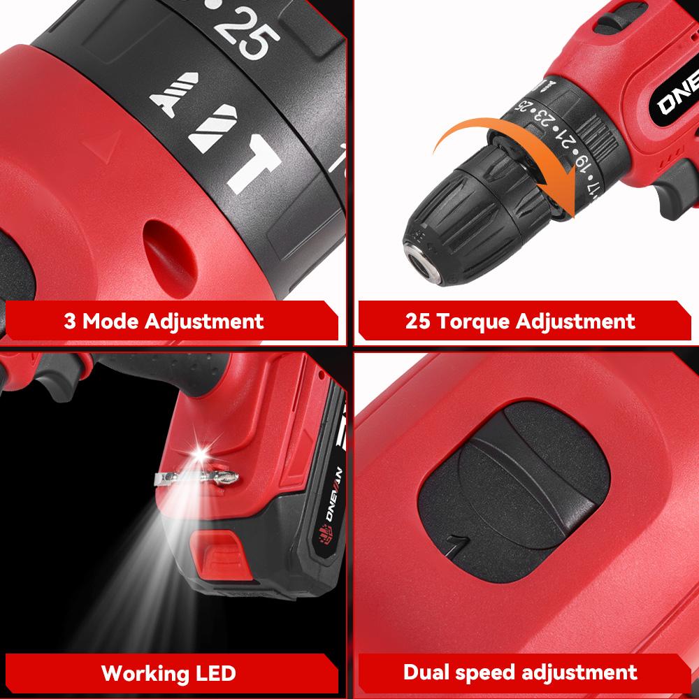 ONEVAN 25+3 Torque Electric Impact Drill Multifunctional 2 Gears Cordless Hammer Drill Power Tool For Makita 18V Battery Pin