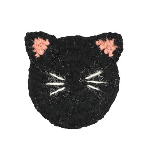 Tomo Corporation Nepal Knit Coaster Cat Face Black Wool Handwoven Coaster 9.5cm Diameter 17725-910-500