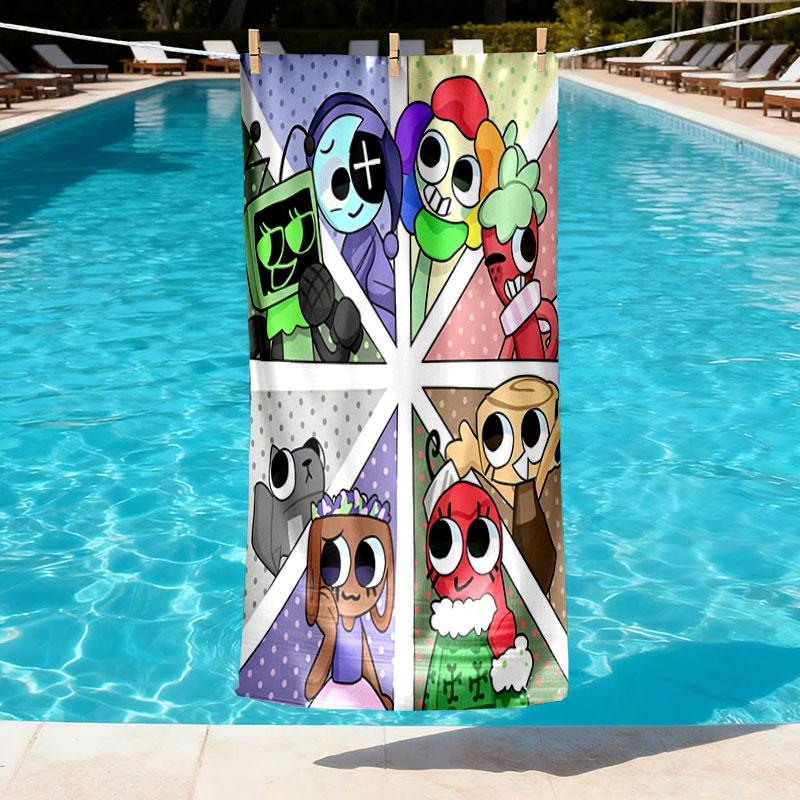 Dandy's World Print Beach Towel Design, Soft, Lightweight. for Home Bathroom, Spa, Pool, Yoga, Surfing, Camping, Gift for Family, Friend