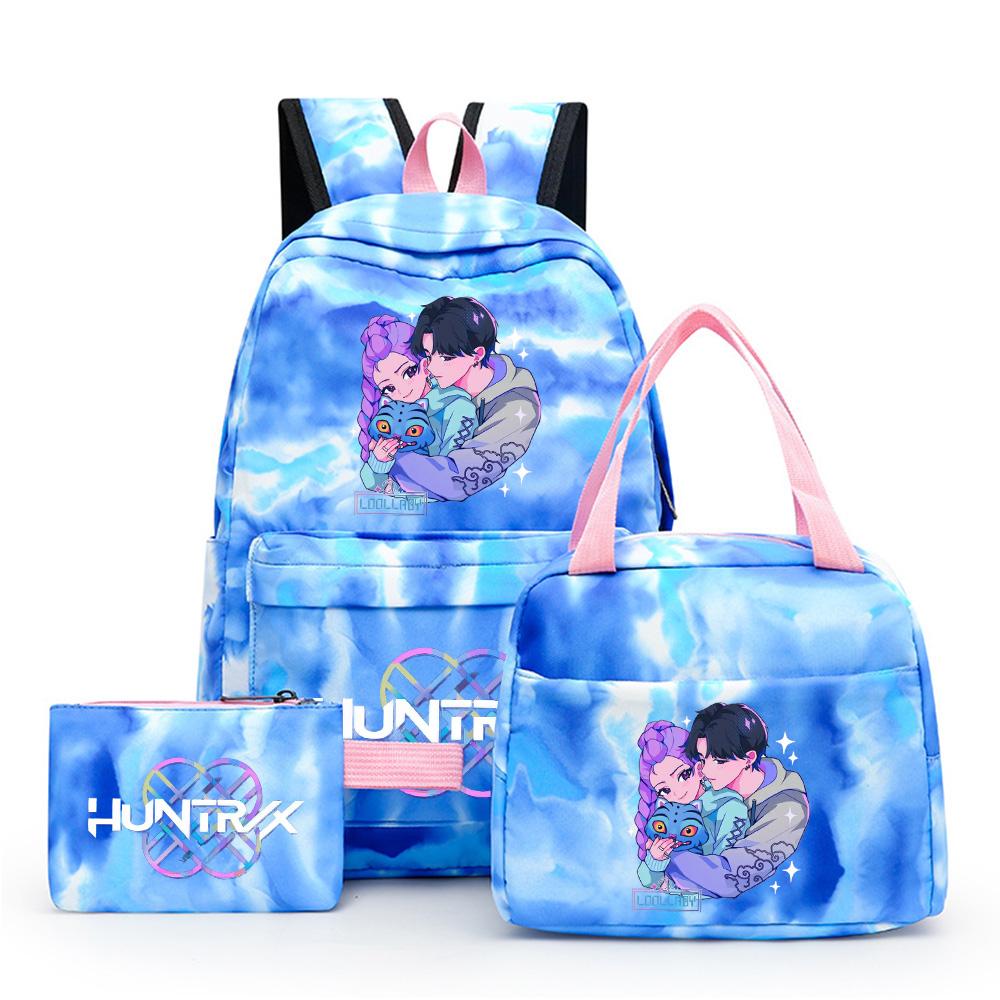 3 st/set Anime Söt Kpop Tryckt Ryggsäck med Matlåda Pennfodral för Tonårsflicka Pojke Bokväska Stor Kapacitet vattentät Resväska Barnpresent