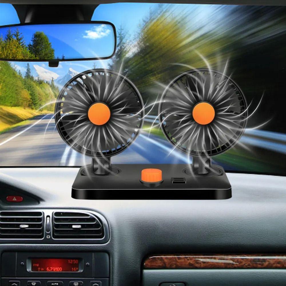 USB Charging Double-head Fan 2-speed Car Cooling Fan Car Air Outlet Fan  Home Cooler