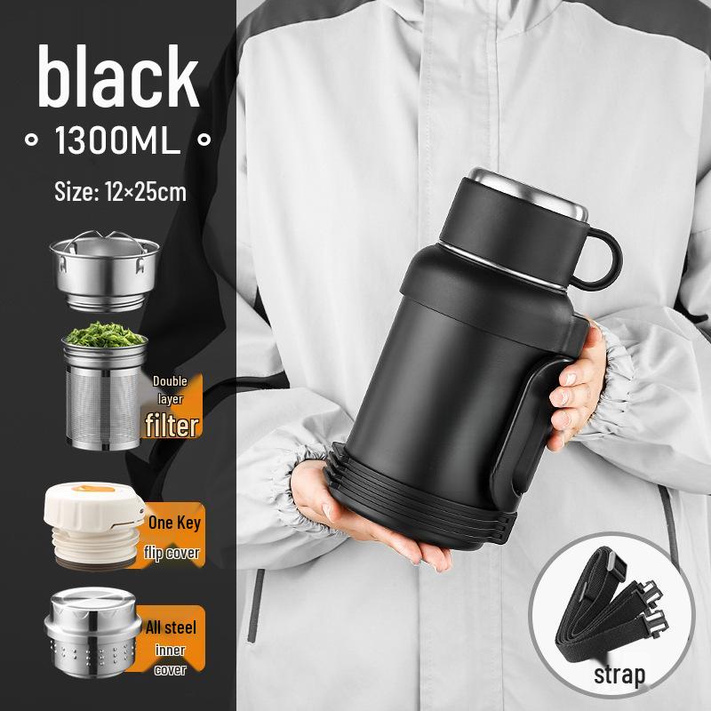 Insulated Large-Capacity Outdoor Thermos, 316 Stainless Steel, Portable, Household/Dorm Use, 3L черный