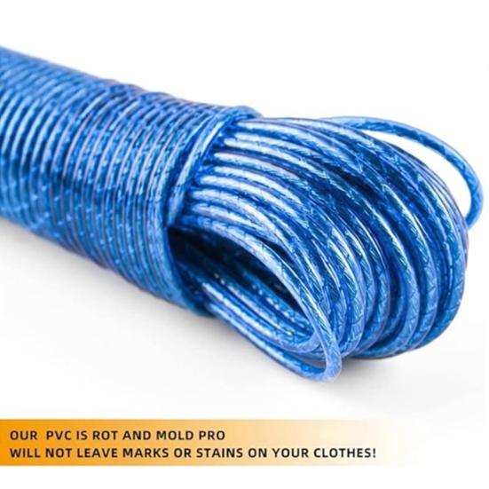 20M PVC Steel Wire Clothesline Portable Travel Lightweight Heavy Duty Indoor Outdoor