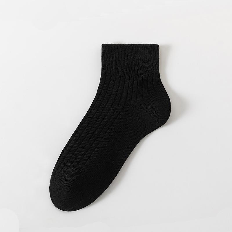 Summer Sweat-absorbing and Breathable Thin Solid-color Cotton Socks for Women, Double-needle Combed Cotton Short Socks for Women