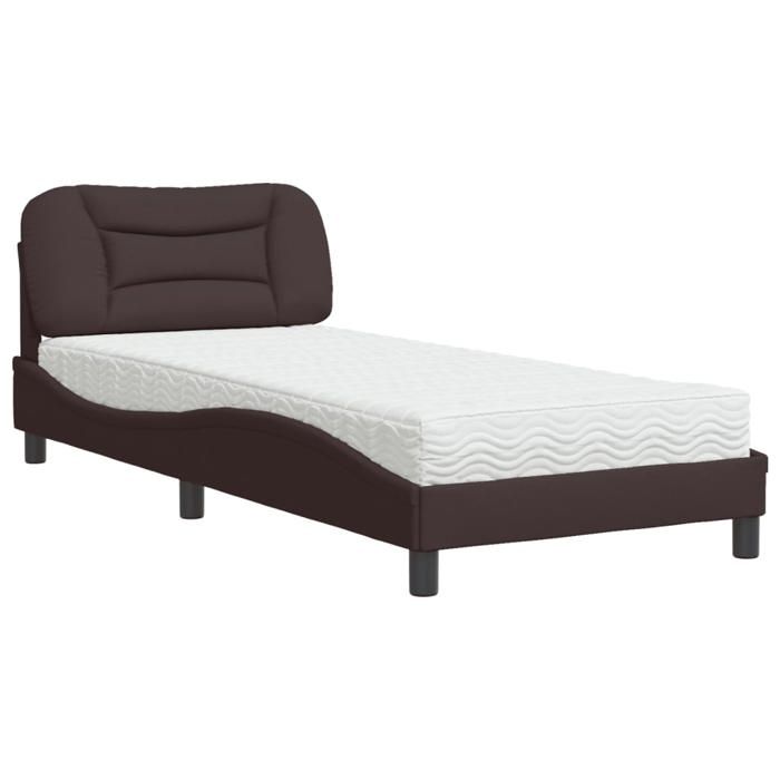 VidaXL Lit avec matelas marron foncé 90x200 cm tissu, meuble de chambre à coucher, lit simple, cadre de lit incurvé, 3208509