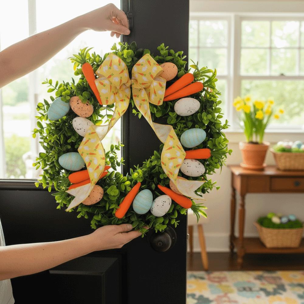 Carrots Design Front Gate Wreath Colorful Eggs Door Hanger Front Door Hanging Garlands  Party Decor