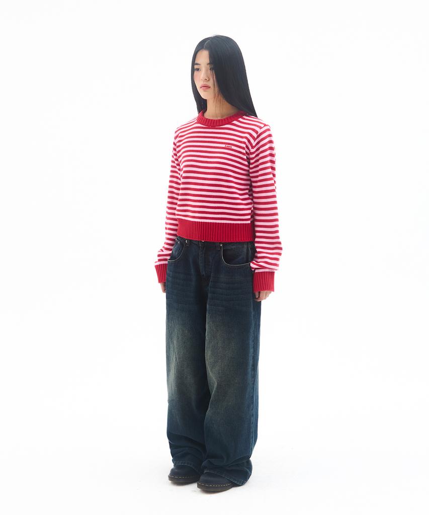 AMES-WORLDWIDE Basic Small Logo Stripe Knit Red