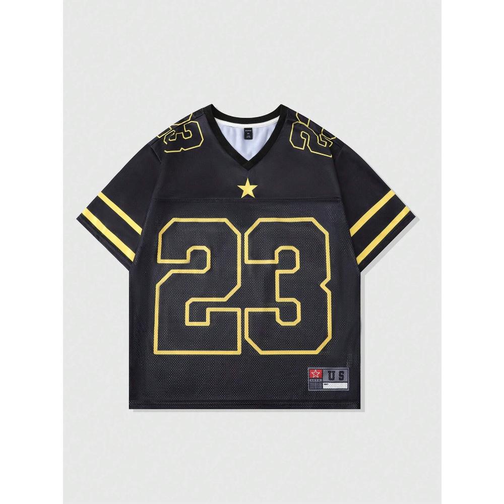 2026 Neues Heißes Damen Sommer Y2K Mode Lässiges Hemd Street Retro Hip Hop 23 Hemd V-Ausschnitt Locker Atmungsaktiv Schnelltrocknendes T-Shirt