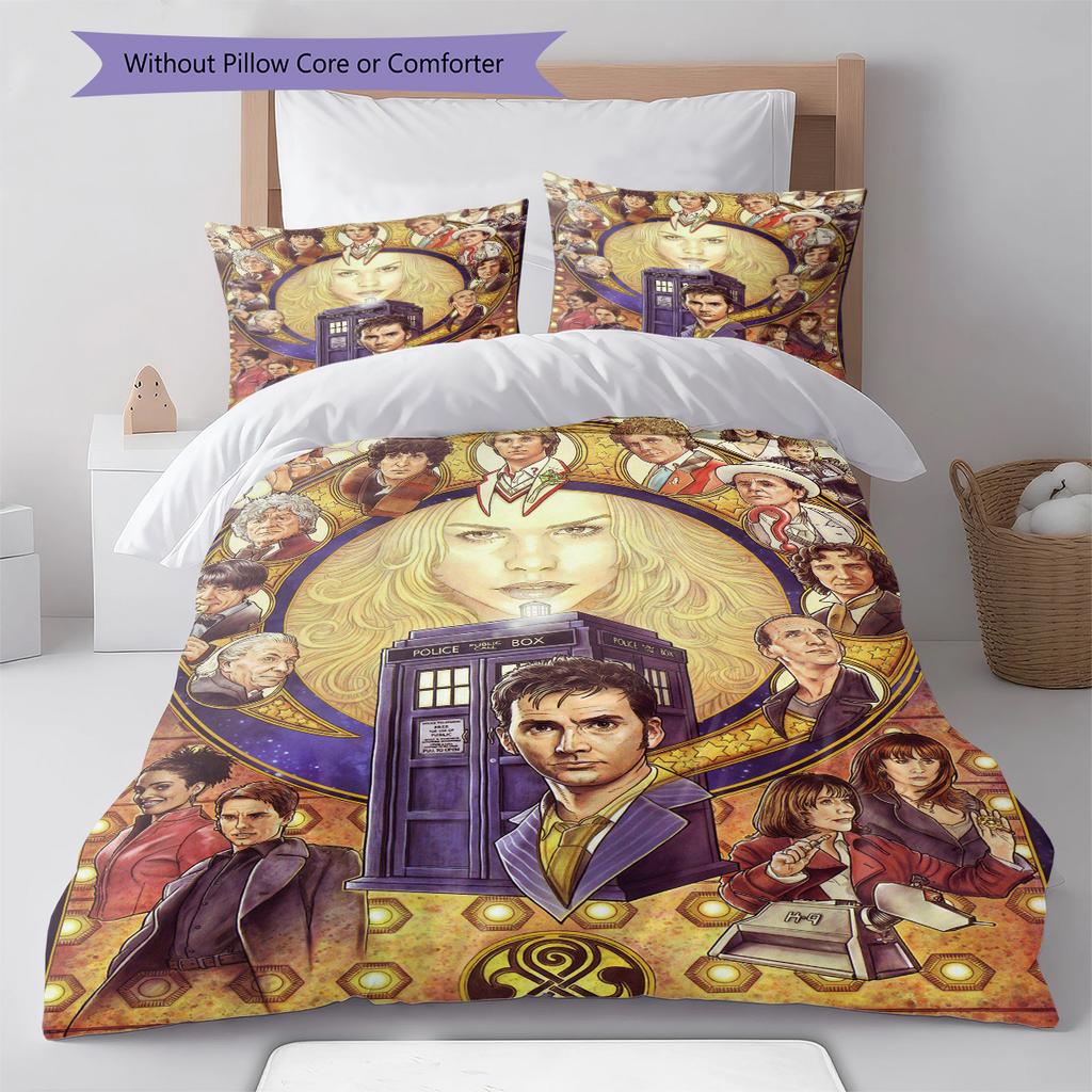 Doctor Who Pattern Bedding Quilt Set Quilt Cover Pillowcase Home Decoration Gift (1 * Duvet Cover + 2 * Pillowcase, Without Core)