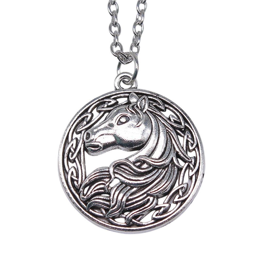 Horse Head Pendant Necklace Equestrian Cowboy Western Style Jewelry 45cm or 70cm long chain