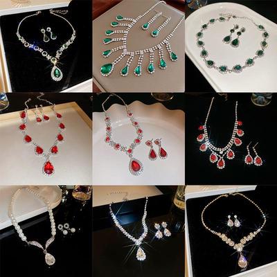 Luxus Perlen- & Diamant-Wassertropfen-Ohrring- & Halsketten-Set - Elegante High-End Damenmode