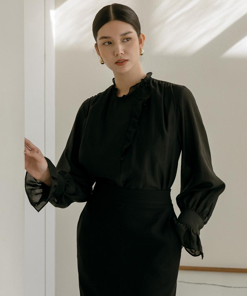 Meibeoyu Trimming Frill Blouse _ Black