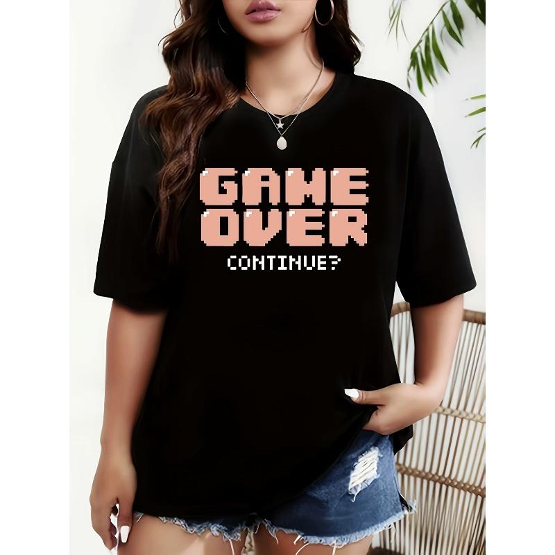 

Plus Size Women Black Graphic Print Short Sleeve Crew Neck Casual Everyday Tee S чёрный