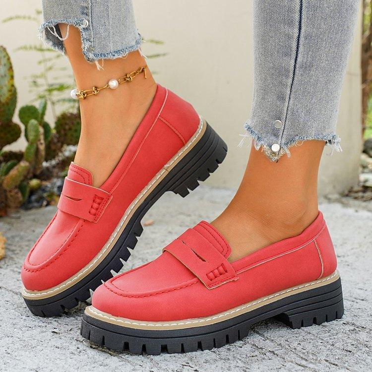 Casual large size shallow mouth round head square heel women's shoes autumn new comfortable soft sole single shoes