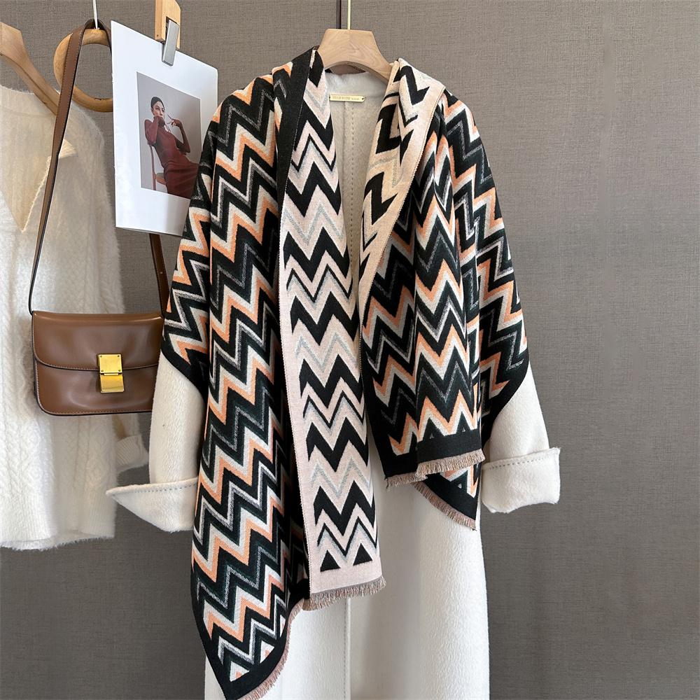 Geometric Design Winter Warm Cashmere Scarves Women High Quality Thicken Pashmina Shawl Elegant Lady Wool Poncho Windproof Pareo