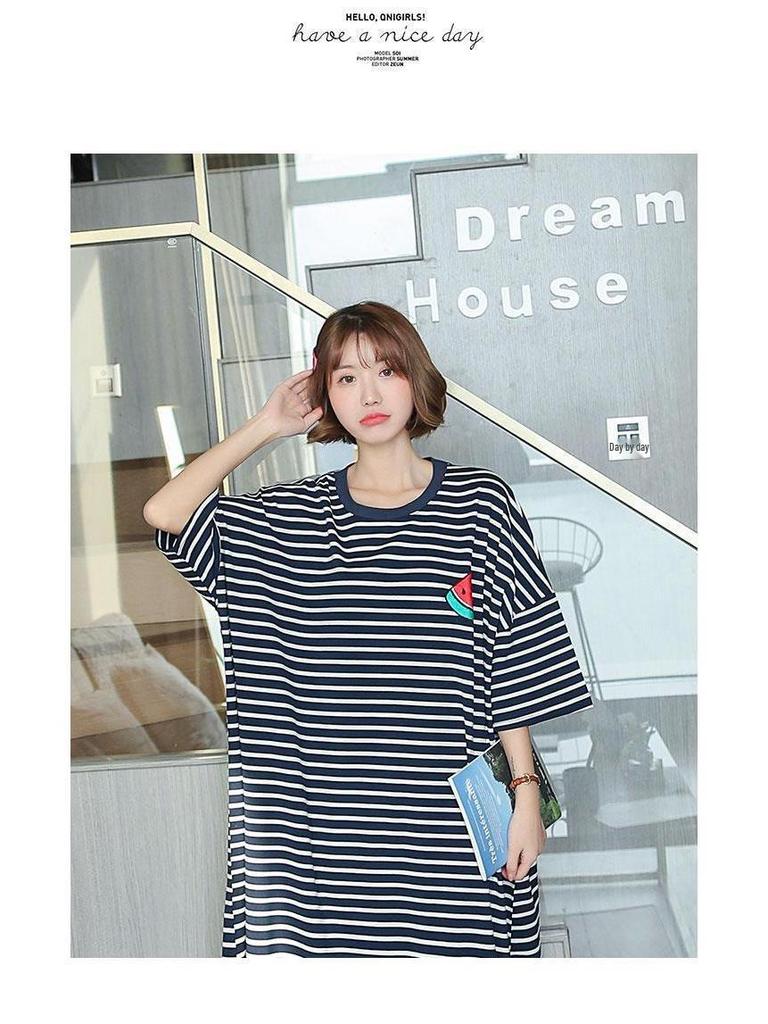Popular Summer Milk Silk Cartoon Nightdress for Women - Short Sleeve, Loose Fit, Ideal for Students