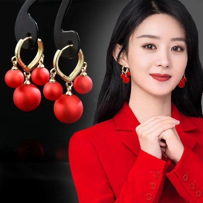 Elegant Pearl Tassel Earrings - Korean Fashion Versatile Studs for Women красный
