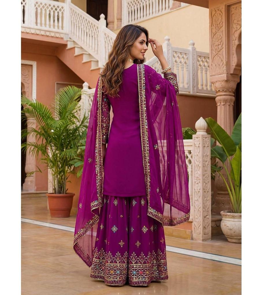 Women Designer Faux Georgette Sharara Salwar Suit Indian Bollywood Party Wear Salwar Kameez