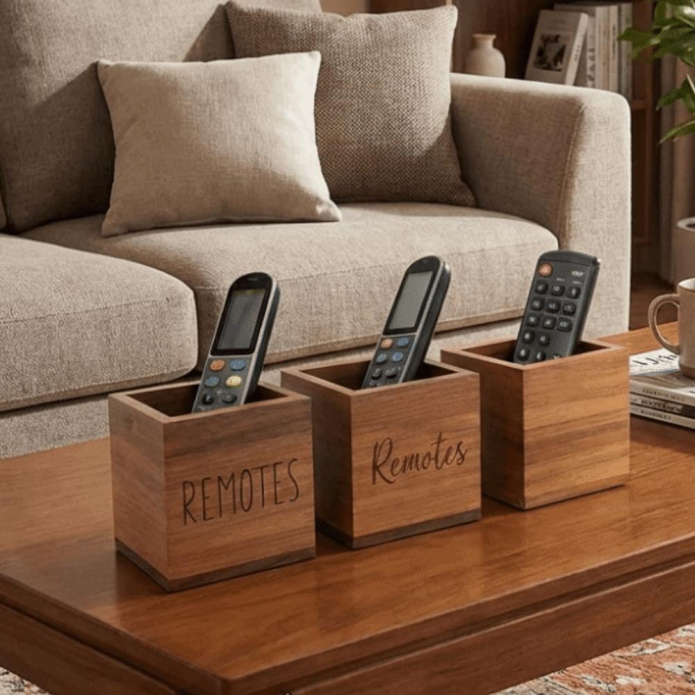 Remote Container Wood Remote Control Holder Simple Vintage Style Pen Holder Decorative Desktop Stationery Box for Living Room