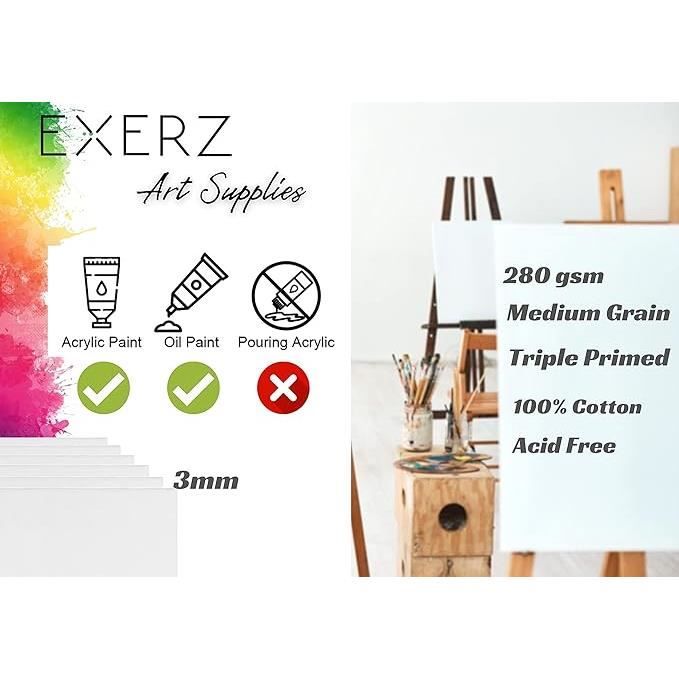 Panneaux de toile - exerz - 10x15cm - 6 pièces - 100% coton - 280gsm - blanche