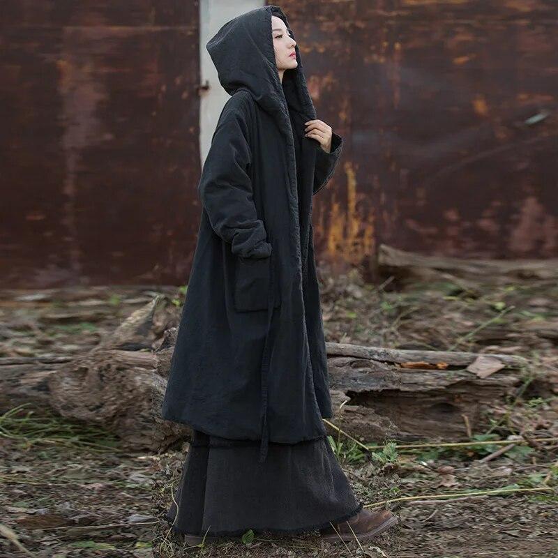 

Женские черные парки с капюшоном и длинными рукавами, теплые зимние пальто с длинными рукавами, женские бандажные парки в китайском стиле One Size чёрный