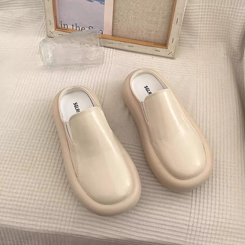 Comemore Thick Bottom Baotou Half Slippers for Women Casual Outside Wear Flat Platform Mules Slipper Spring Autumn Ladies Slides
