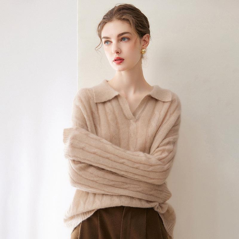Kangbaolaisi Women's Cashmere Cable Knit Sweater - High-Quality, Versatile, Casual Base Layer