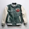 AVFLY leather baseball jersey men's stand-up collar towel embroidery leisure sports plus size cowhide leather jacket