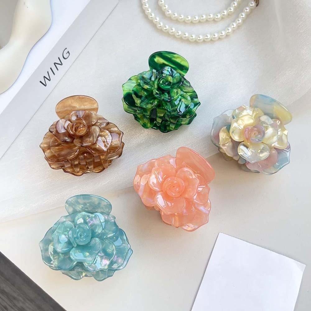 Elegant Flower Shark Clip Gradient Color Acetic Acid Hair Claw Camellia Hair Claw  Daily