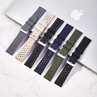 Breathable Cowhide Multi-Hole Watch Strap for Samsung Watch 5/6 (20mm/22mm)