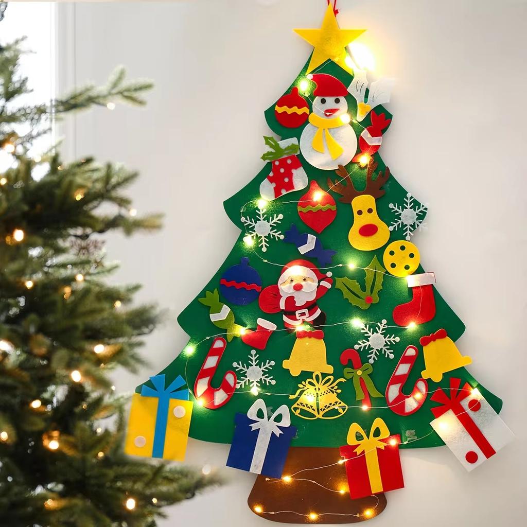 DIY Filz Weihnachtsbaum Frohe Weihnachten Dekorationen für Zuhause 2024 Navidad Weihnachtsbaum mit Licht Weihnachtsschmuck Neujahrsgeschenk