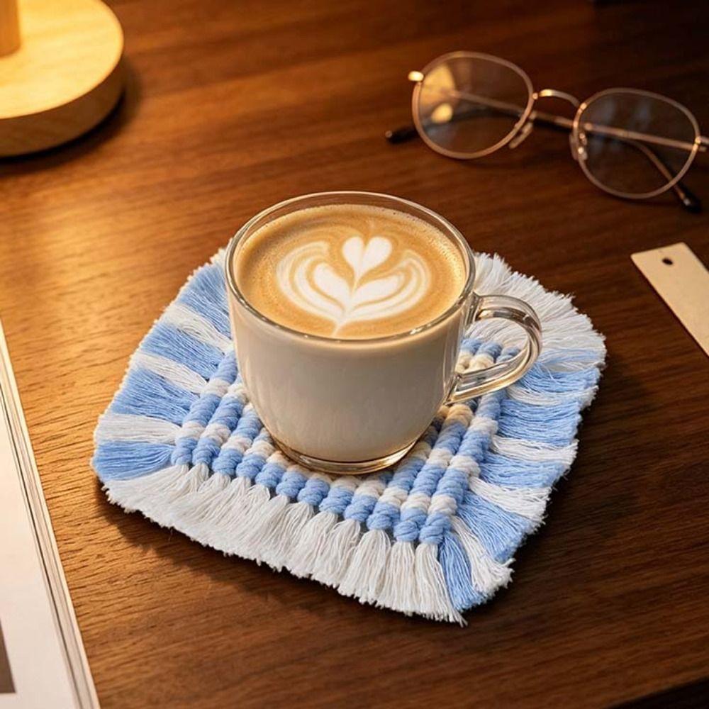 Handmade Tassel Cup Coaster Woven Cup Holders Creative Cup Mat for Coffee Table