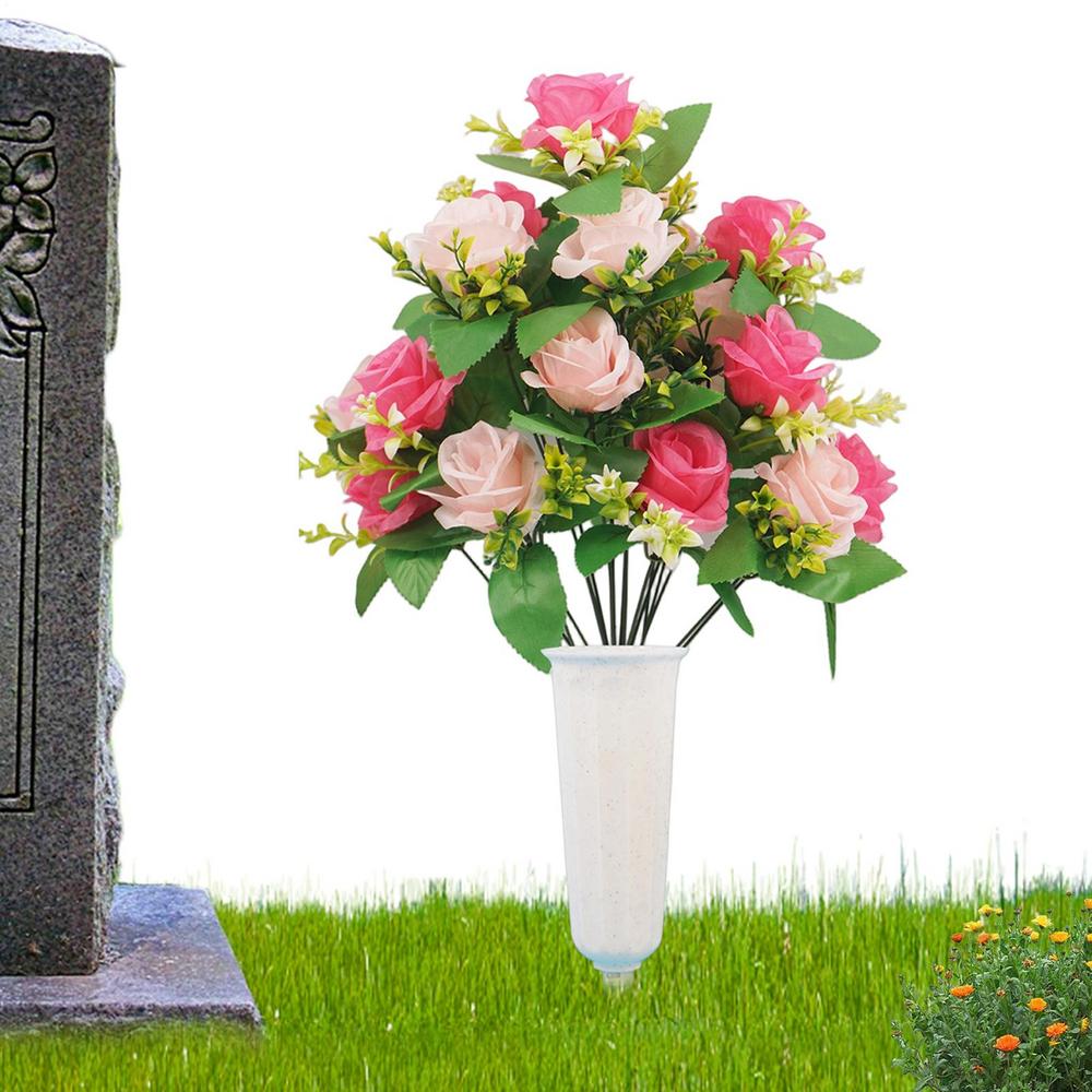 

Artificial Flowers for Cemetery Fake Floral Ornament with Vase Stake Memorial Flowers for Outdoor Spring Porch Indoor Garden